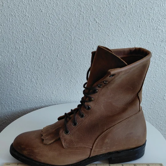 VTG Silver Rebel Brown Leather Lace-Up Boots Fringe Equestrian - Picture 12 of 14